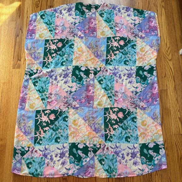 Lane Bryant boho open front green pink sheer patchwork floral maxi kimono duster - Picture 16 of 16